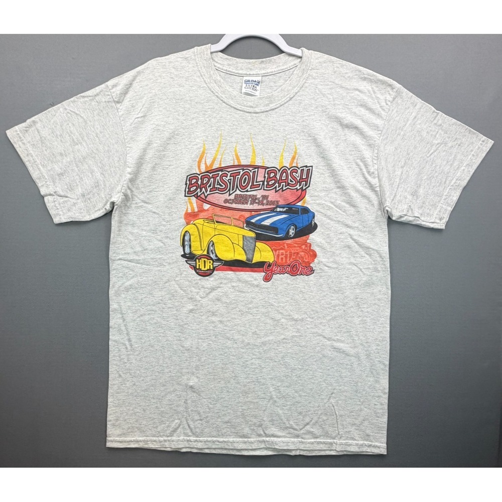 Vintage 2003 Bristol Bash Hot Rod T-Shirt Gray Large YearOne Car Show Mens Large
